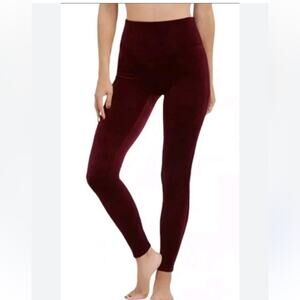 SPANX Leggings Size Medium Velvet Burgundy High Waist Velour Holiday Tummy